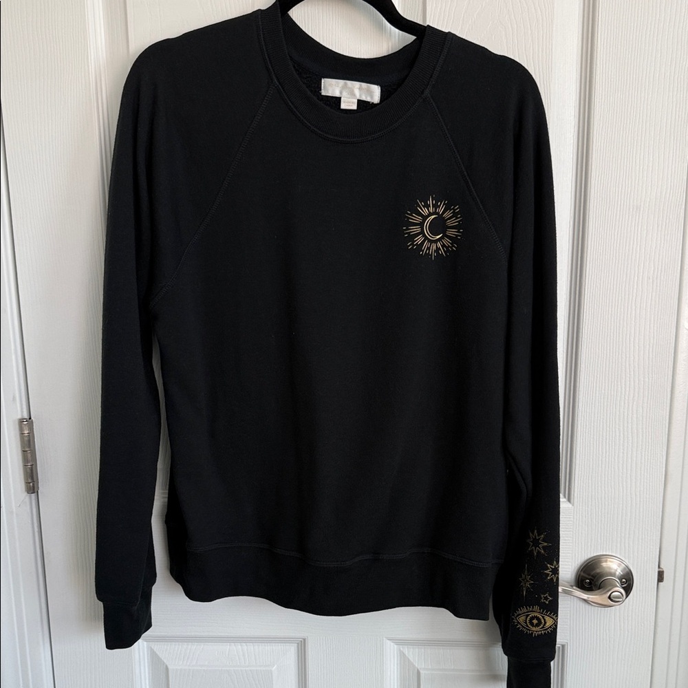 Black SZ LRG Crewneck Sweatshirt with Gold Celestial Motif by Spiritual Gangster